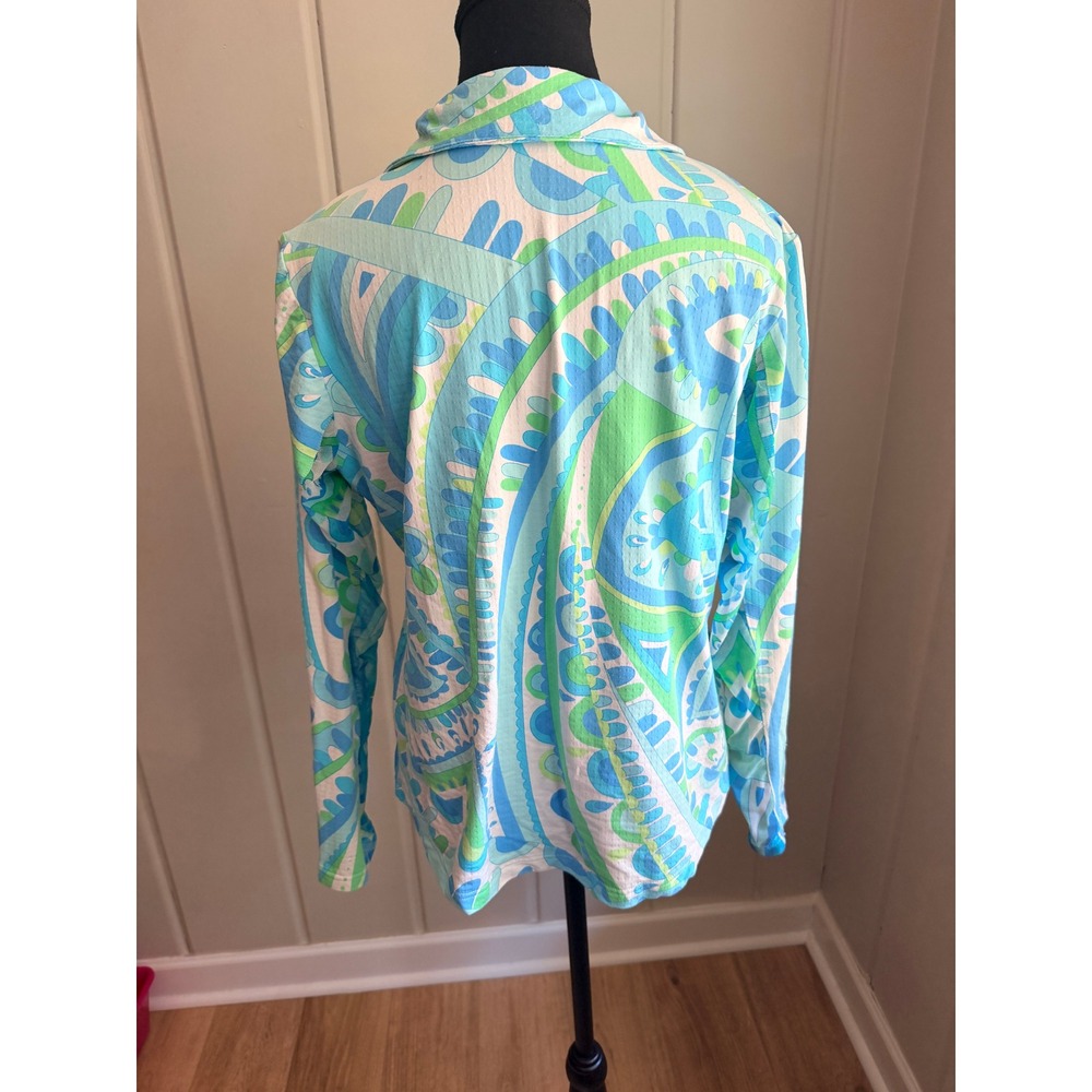 Icikuls Sun Shirt Long Sleeve Quarter Zip Blue Green Paisley Large UPF 50 Top - Picture 4 of 7